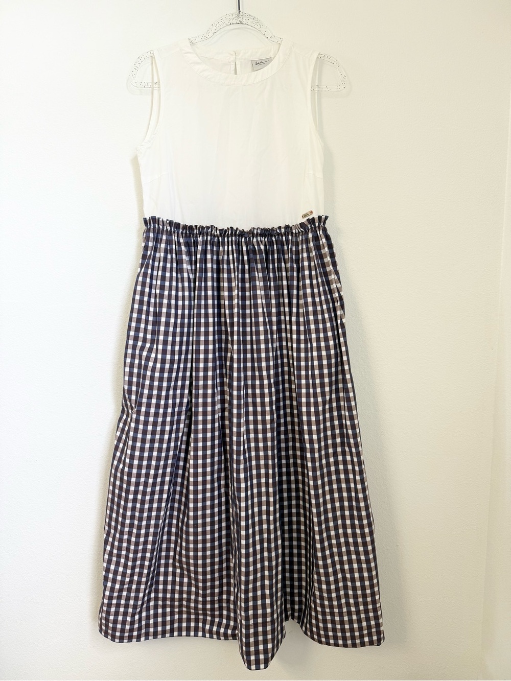 Luis Trenker Sleeveless Cotton White Top Pleated Gingham Checkered Midi Dress S